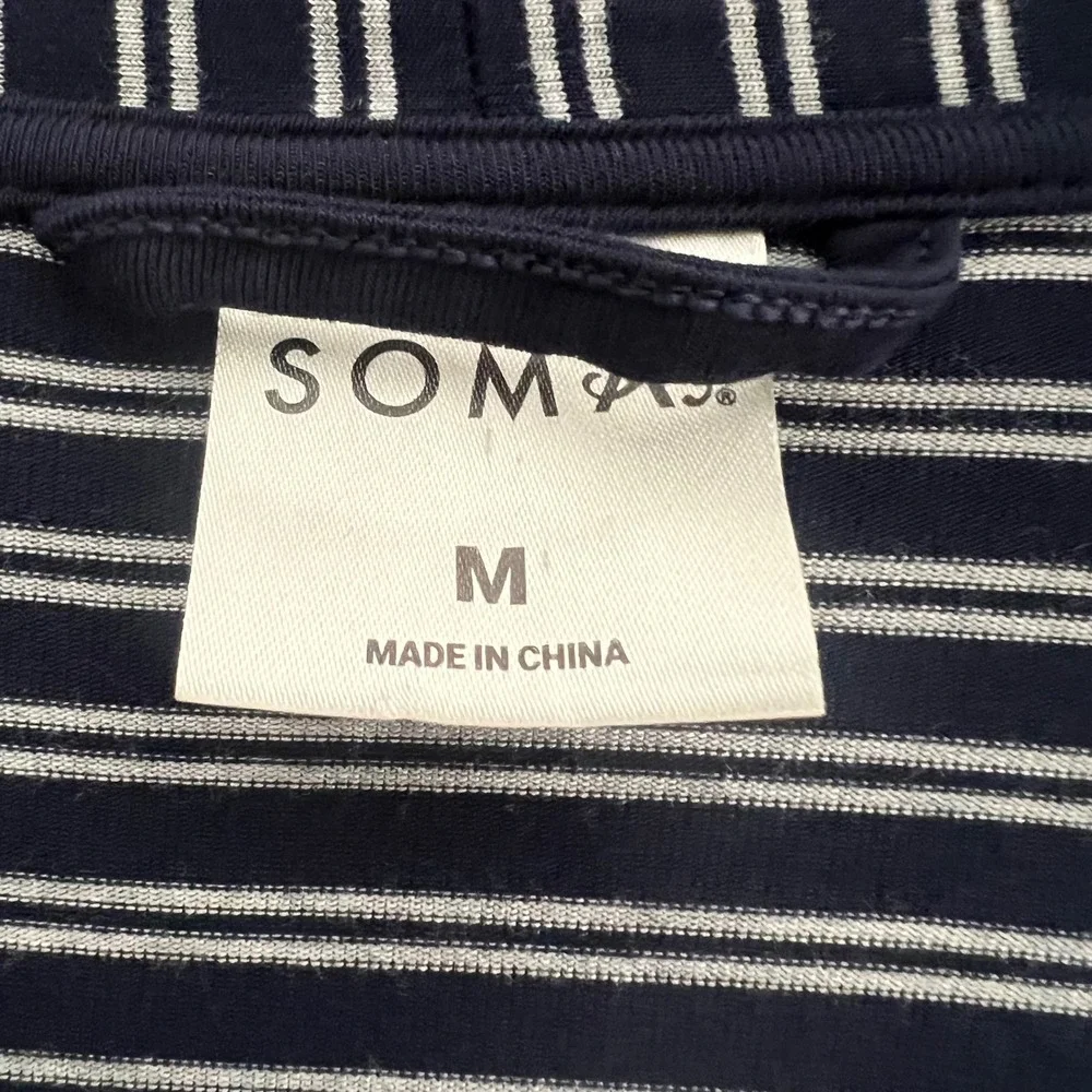 Soma Womens Navy Blue White Striped Open Front‎ Cardigan Duster Size Medium